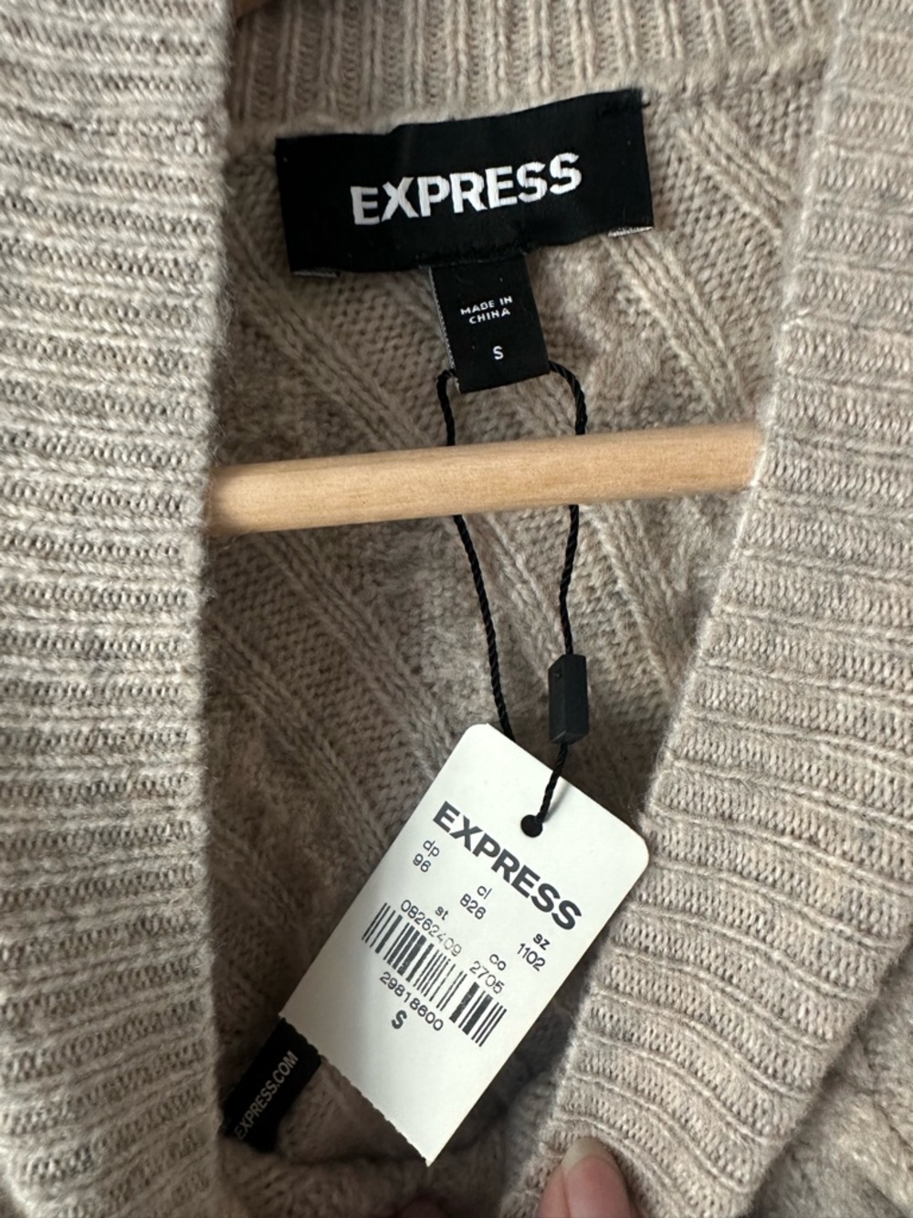 Express Women's Cable Knit Mock Neck Sweater with Cold Shoulder Detail - Beige - Picture 4 of 6